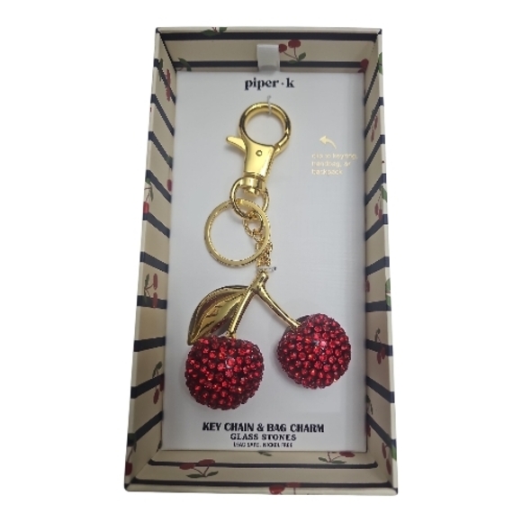 Piper Accessories - Brand:Piper Product:Cherry  Keychain Bag Charm‎ Rhinestones Color: RED-NEW